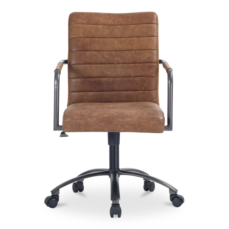 Roy Leather Swivel Office Chair, Brown