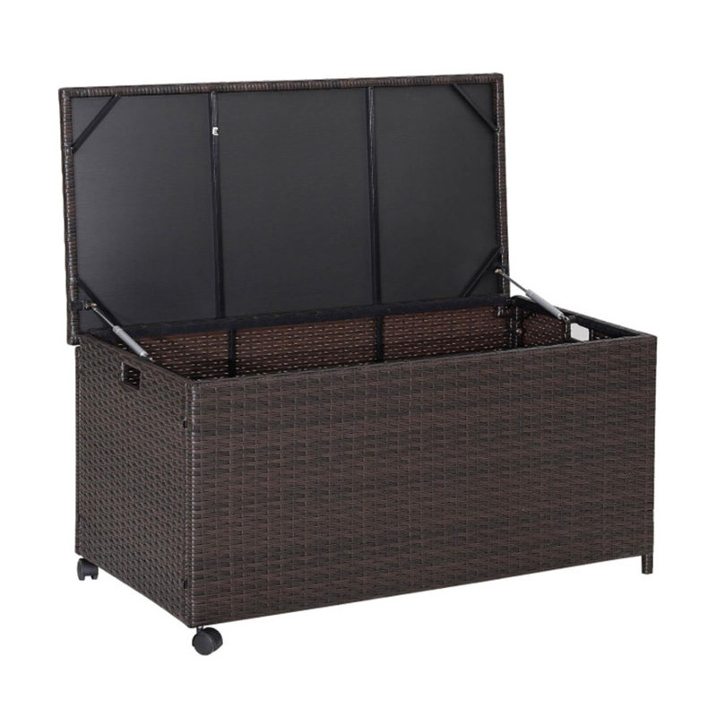 Coffre de terrasse en osier brun 50 gallons avec roues Pegpe