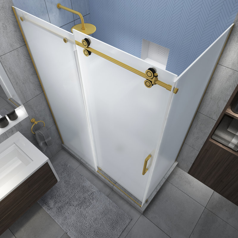 Langham XL 60" W x 80" H Frameless Rectangle Sliding Shower Enclosure with Fixed Panel, Brushed Gold