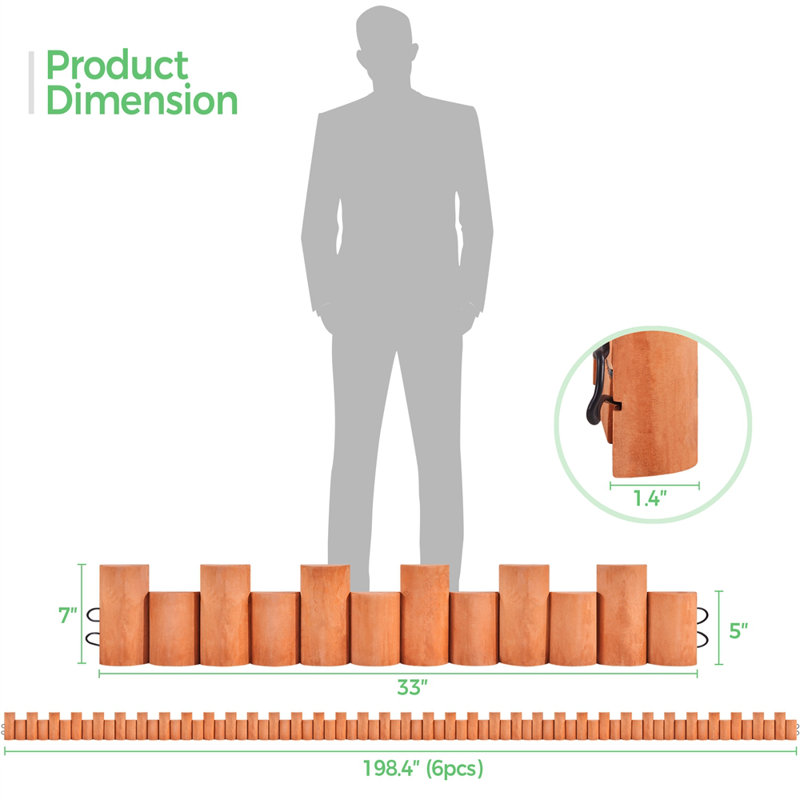 7" H x 33" W Wood Garden Fence Lawn Edging Borders