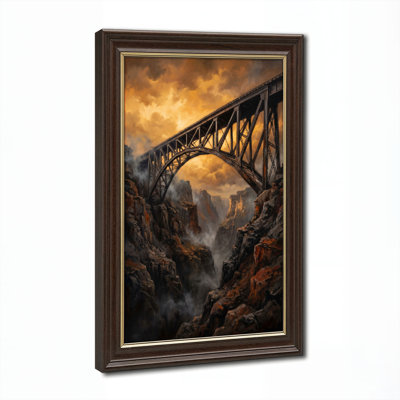 Art mural antique sur toile encadré doré pour le salon, la chambre à coucher, le bureau ou le vestibule - Décoration murale décorative avec paysage dramatique