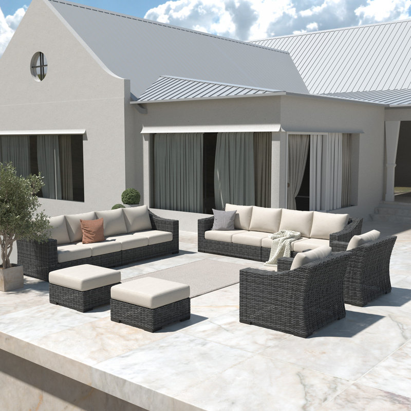 Eloisa Wicker 8 - Person Patio Conversation Sets with Cushions, Gray