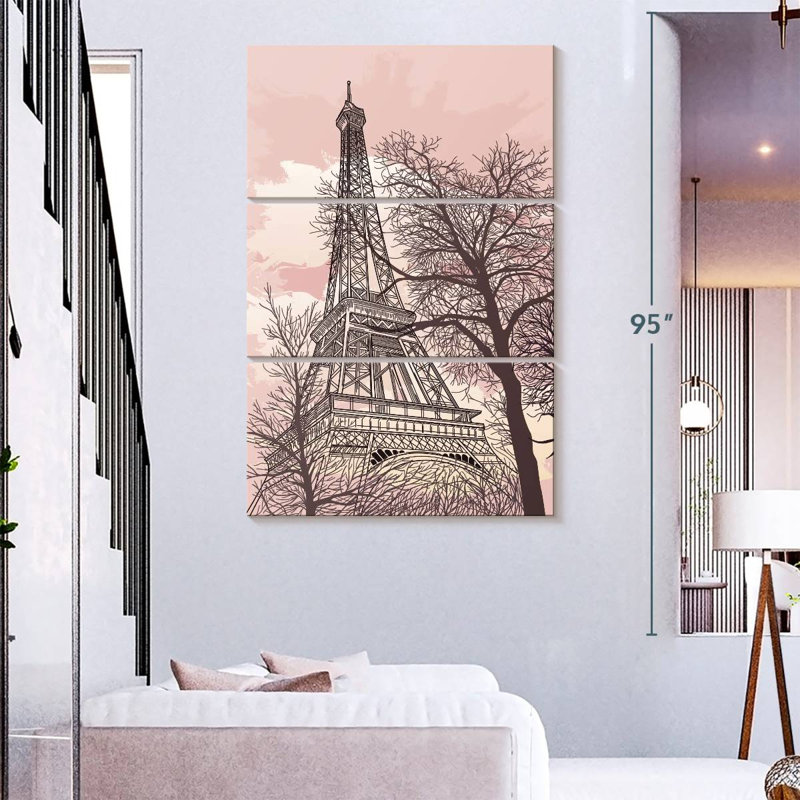 Tour Eiffel Nicci, ciel rose, H 74 po x l 48 po