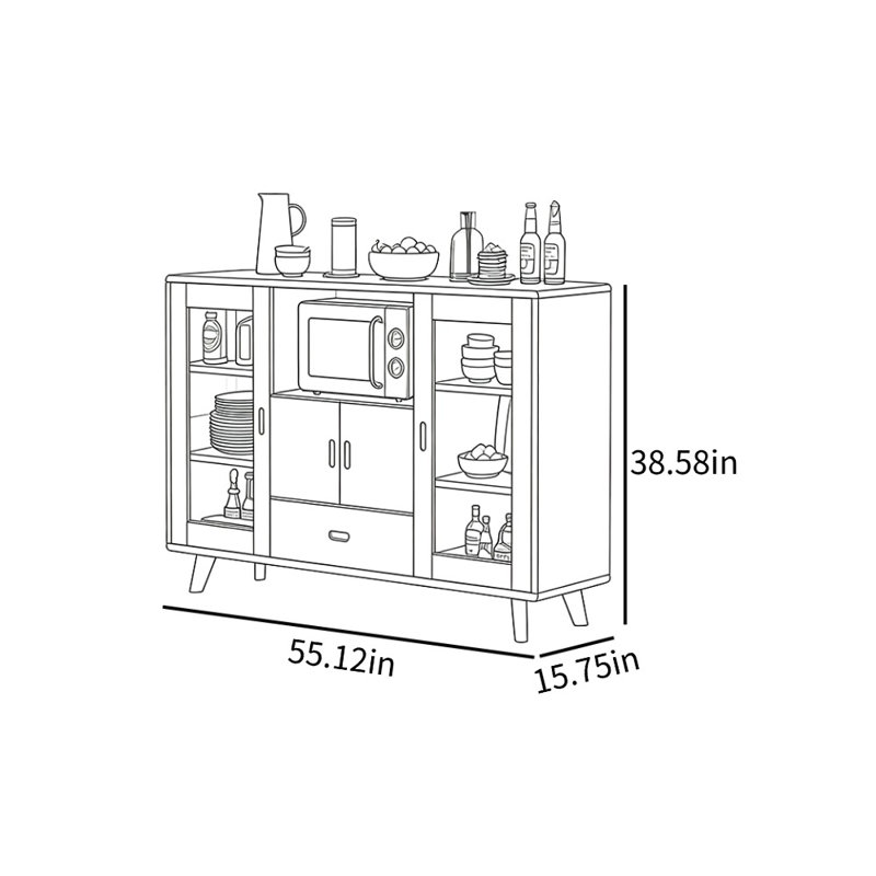 Nouvelle vitrine à micro-ondes de style chinois, Noyer/blanc