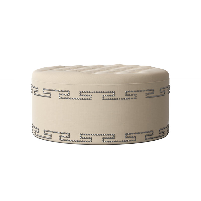 Elle Round Ottoman, Savona Fuchsia, Shiny Nickel