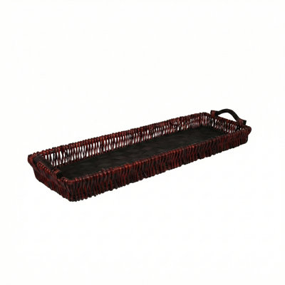 Extra-Long Handwoven Willow Centerpiece Tray with Color-Matched Wood Base & Handles, 37.8"