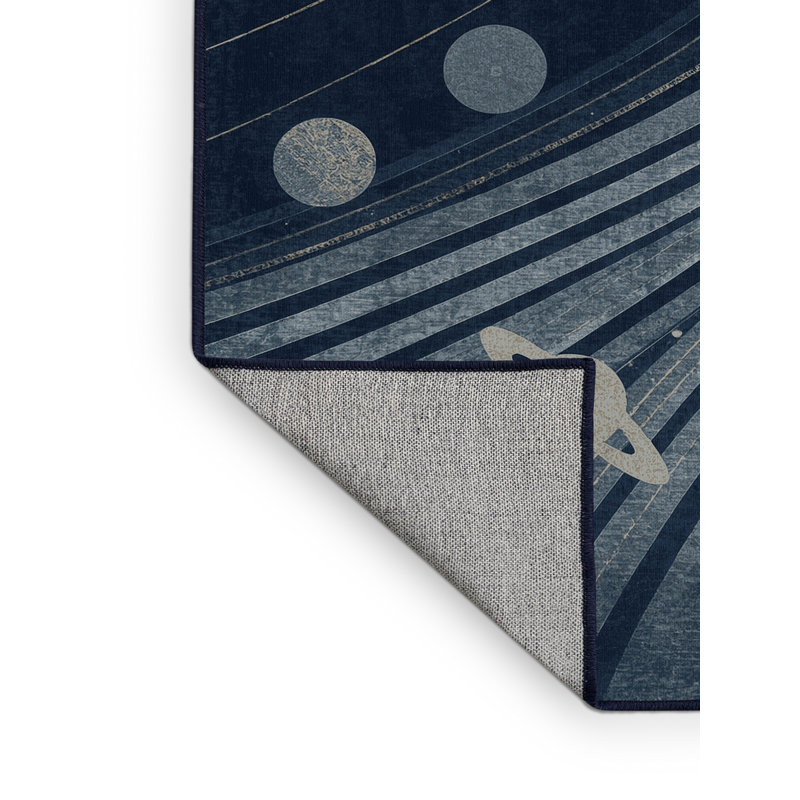 Machine Washable Pavlo Art Deco Arc Rug in Gray – Navy Binding, 6 x 9