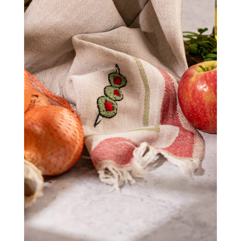 Olive Hand-Stitched Kitchen Towel Set