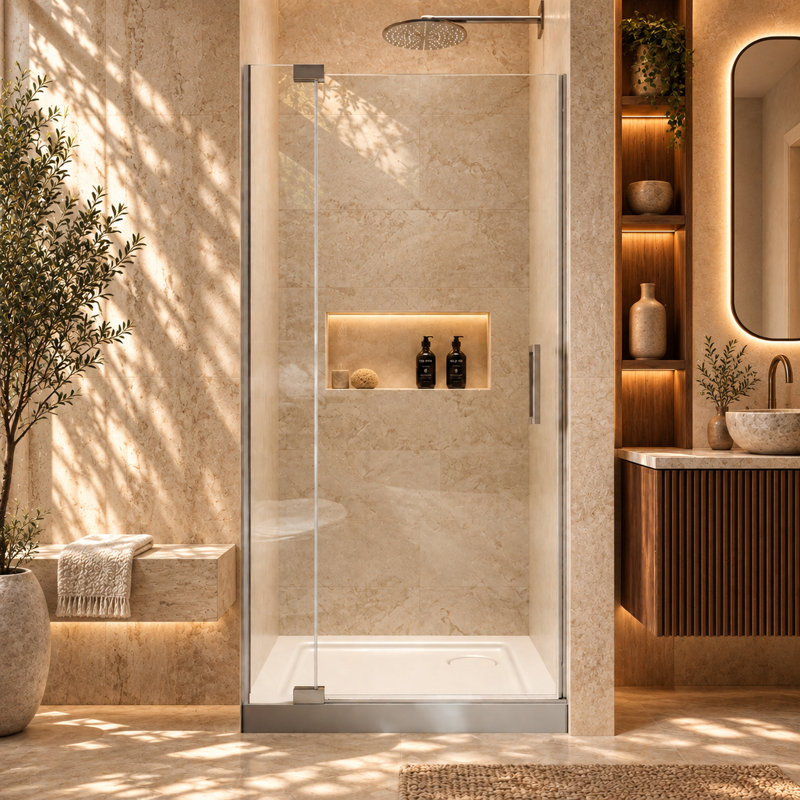 32'' - 36'' W x 70'' H Frameless Pivot Shower Door with SGCC-Certified Tempered Glass, Reversible Installation, and 4'' No-Cut Width Adjustment