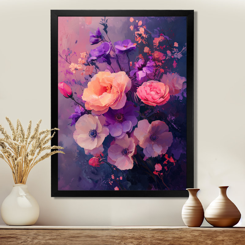 Sherita - Floral Wall Art Prints, H 20 po x l 12 po, Reproduction encadrée sans passe-partout, Noir, noir, noir, noir