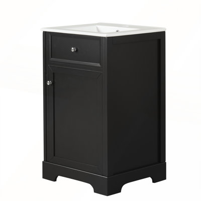 Meuble-lavabo moderne de 20 pouces avec lavabo, porte à fermeture douce et nombreuses solutions de rangement en noir