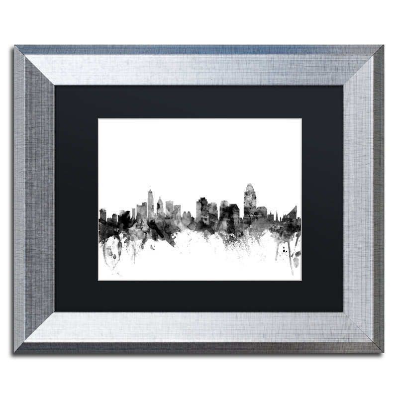« cincinnati horizon b&w », impression encadrée, H 11 po x l 14 po x P 0,5 po, Noir