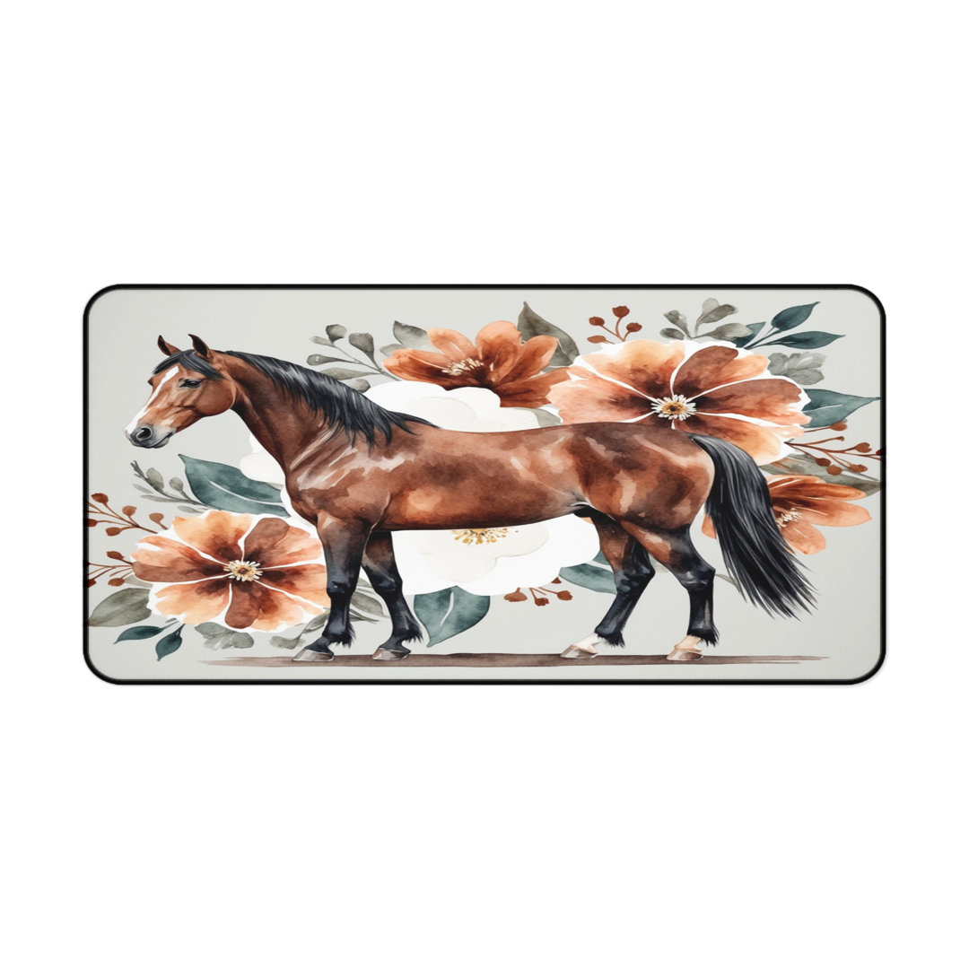 Watercolor Horse Floral Desk Mat