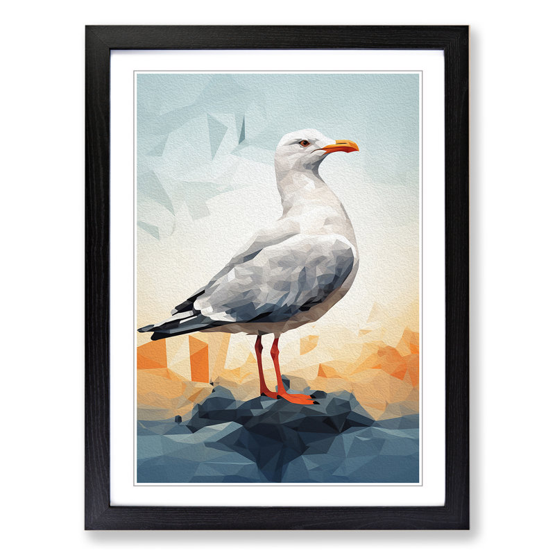Seagull Geometric - Single Picture Frame Print on Wood, 46cm H x 34cm W x 2cm D, Black