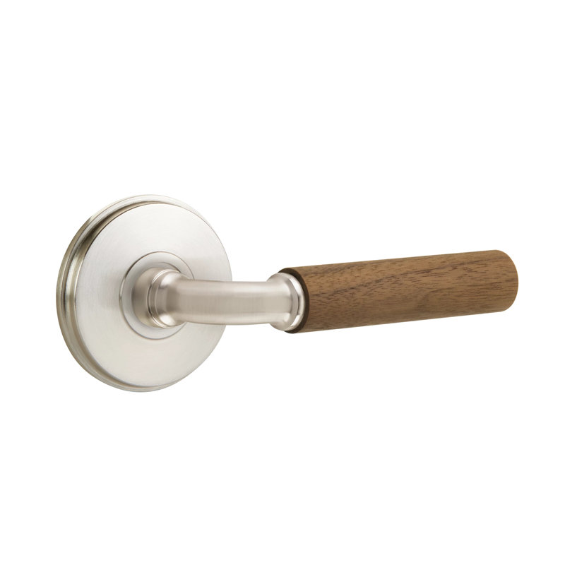 Ensemble de leviers de passage Emtek Select avec rosette Watford et tige R-Bar, poignée en noyer foncé, Left, Satin Nickel