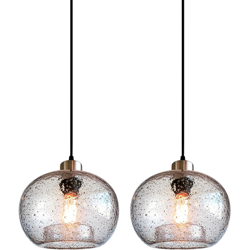 Luminaires suspendus en verre transparent soufflé à la main avec marbre noir, luminaires suspendus modernes pour îlot de cuisine rustique pour table de salle à manger, globe ovale de 8,7 po de diamètre, paquet de 2