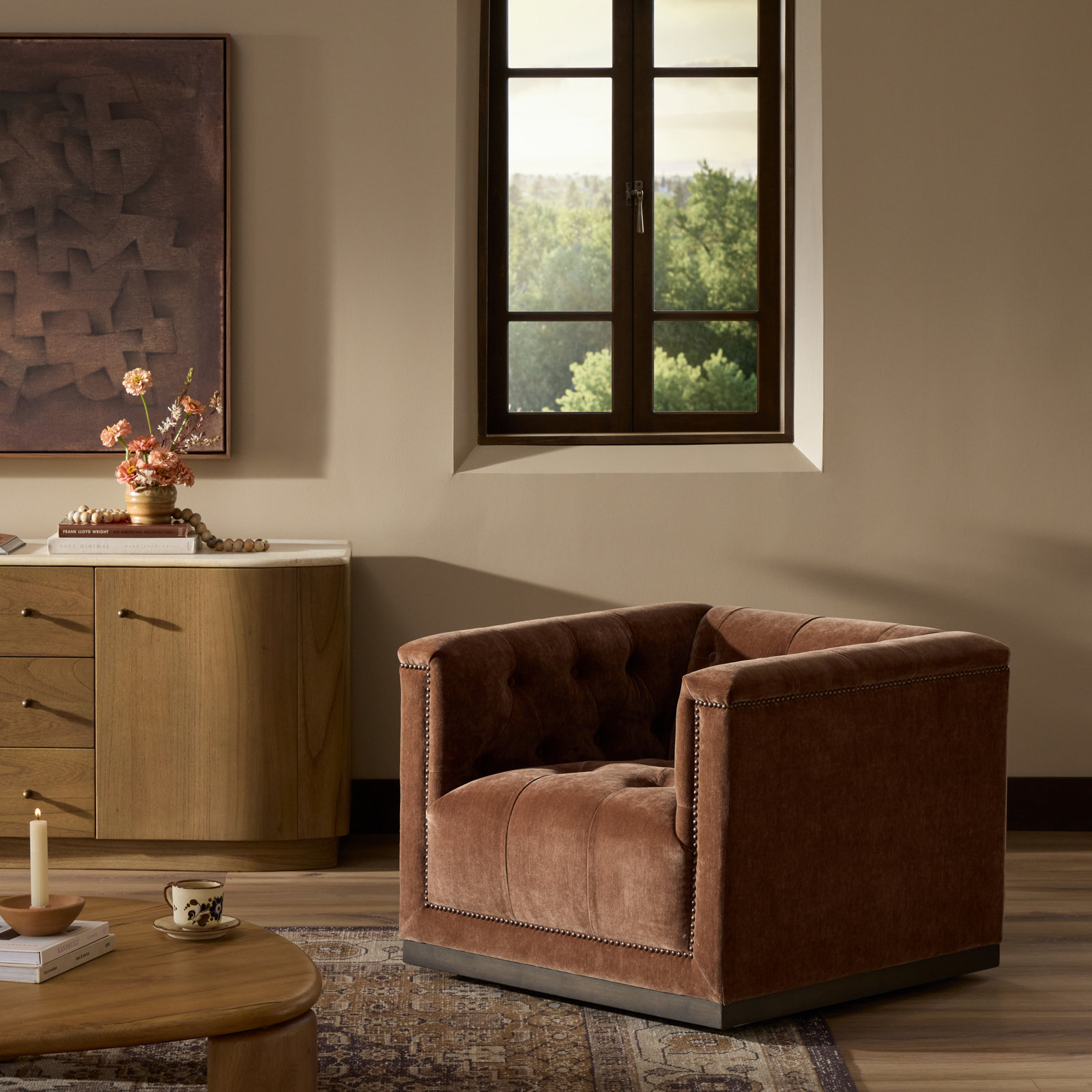 Byer Swivel Armchair, Amici Tobacco Velvet