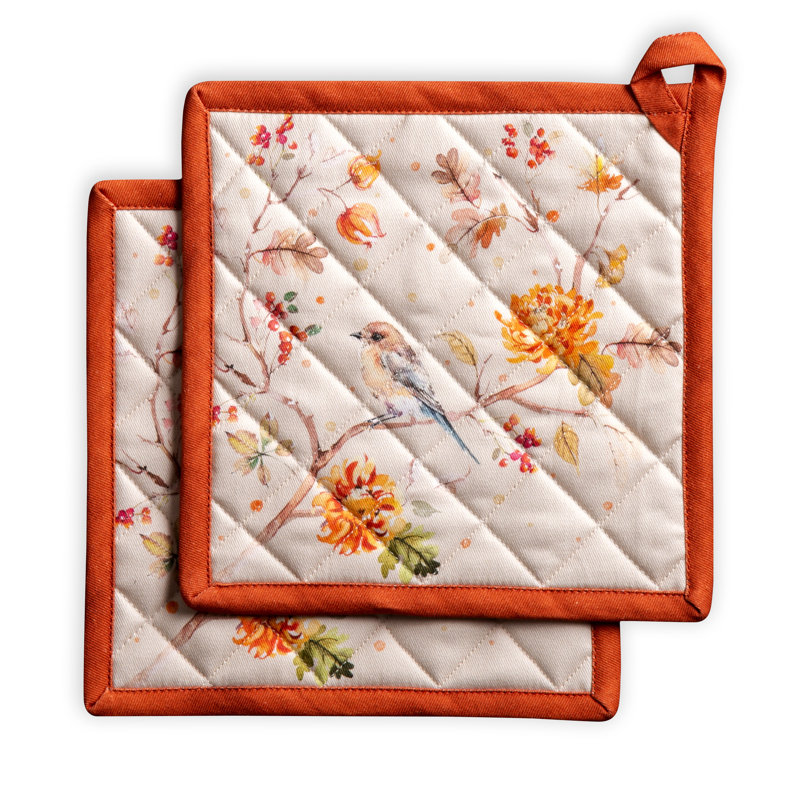 Maison d'Hermine Kelim - Prairie 100% Cotton Pot Holder Set - 8" x 8", Cream