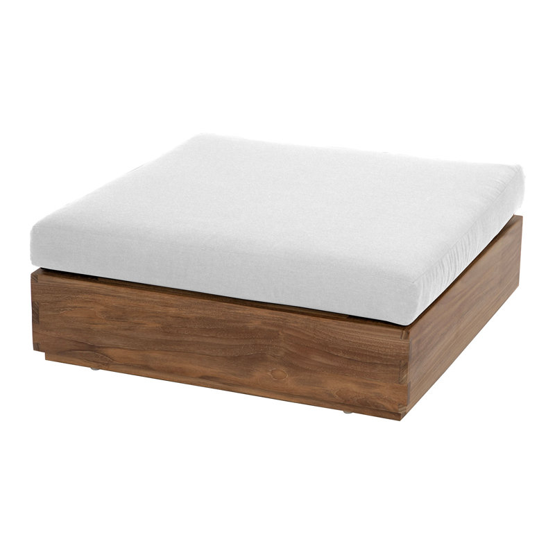 Repose-pieds d'extérieur en teck Pacific avec coussin Sunbrella, Blanc / Blanc
