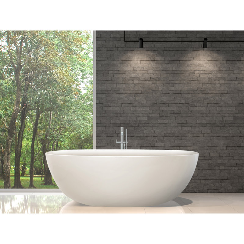 Metro Alamo 70" x 34" Freestanding Soaking Solid Surface Bathtub, Glossy White