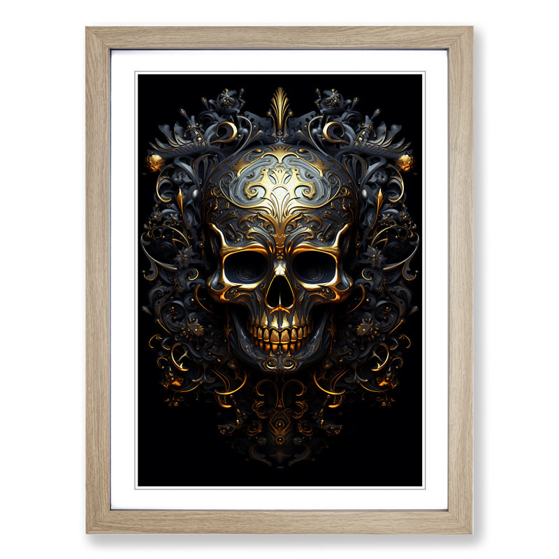 Skull Informel - Framed Print, 34cm H x 25cm W x 2cm D, Oak 
