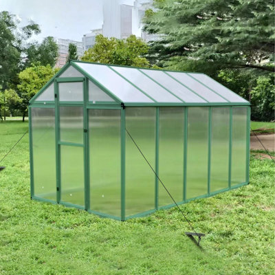 Serre de 6 x 10 pi - Polycarbonate robuste pour cour toute saison avec base surélevée et ancre, brume de jardin en aluminium