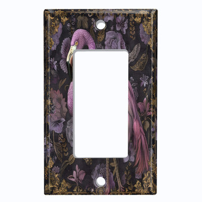 Metal Light Switch Plate Cover; US Standard Size 1 Gang GFI Rocker - Floral Flamingo
