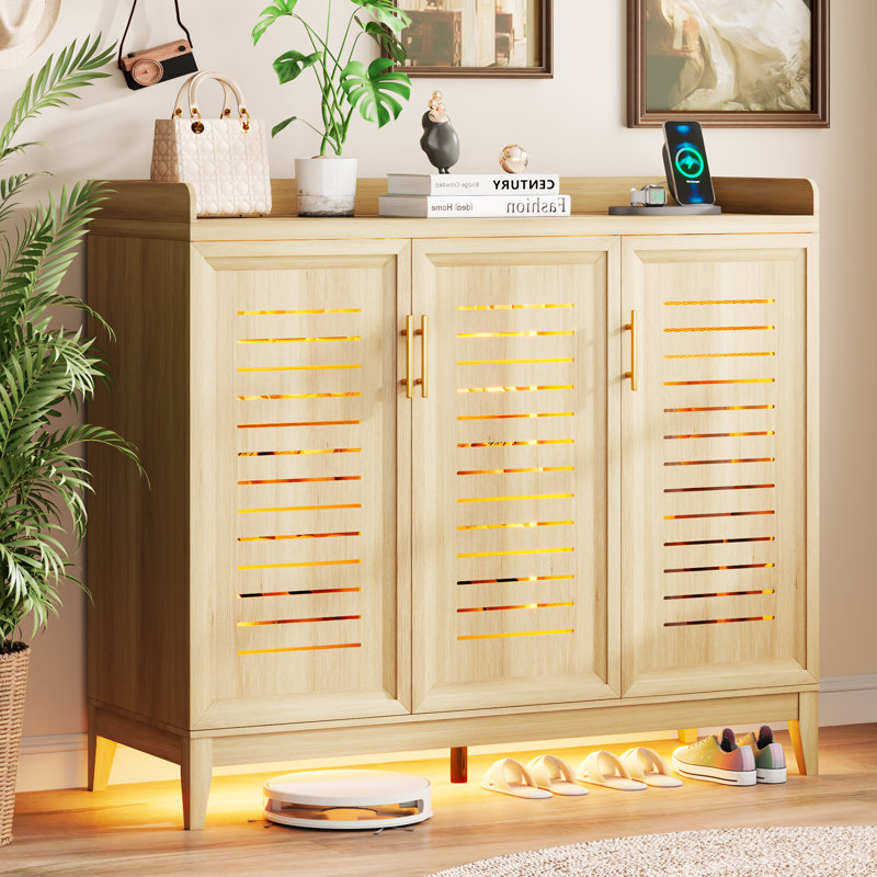 5-Tier Shoe Cabinet with Rotating Shoe Rack, Adjustable Shelves and Tri-Color Sensor Light, Freestanding Shoe Storage Cabinet