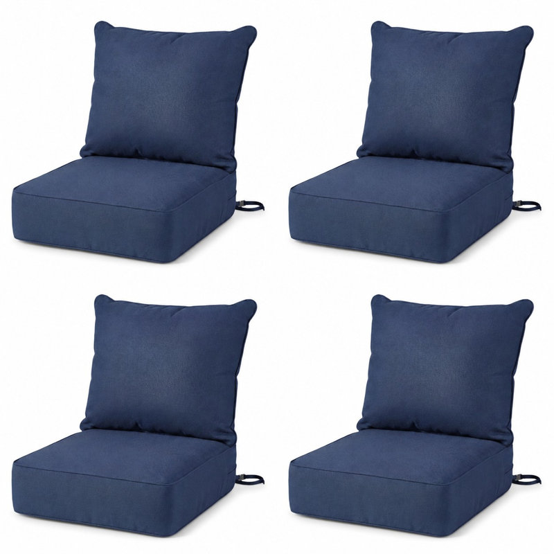 Ensemble de coussins de remplacement pour siège profond 24 po x 24 po avec coussin de dossier, coussin de siège épais de 6 po, tissu d'oléfine, bleu marine, ensemble de 4 (8 pièces)