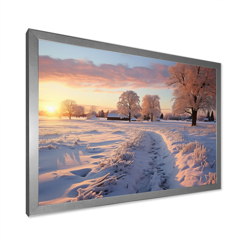 Art mural sur toile Path to the Winter Dusk, H 16 po x l 32 po x P 1 po, Cadre simple argenté