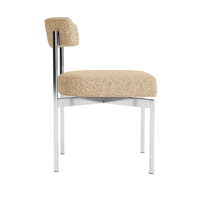 Remy Upholstered Dining Chair, Berber - Dune, Polished Stainless Steel