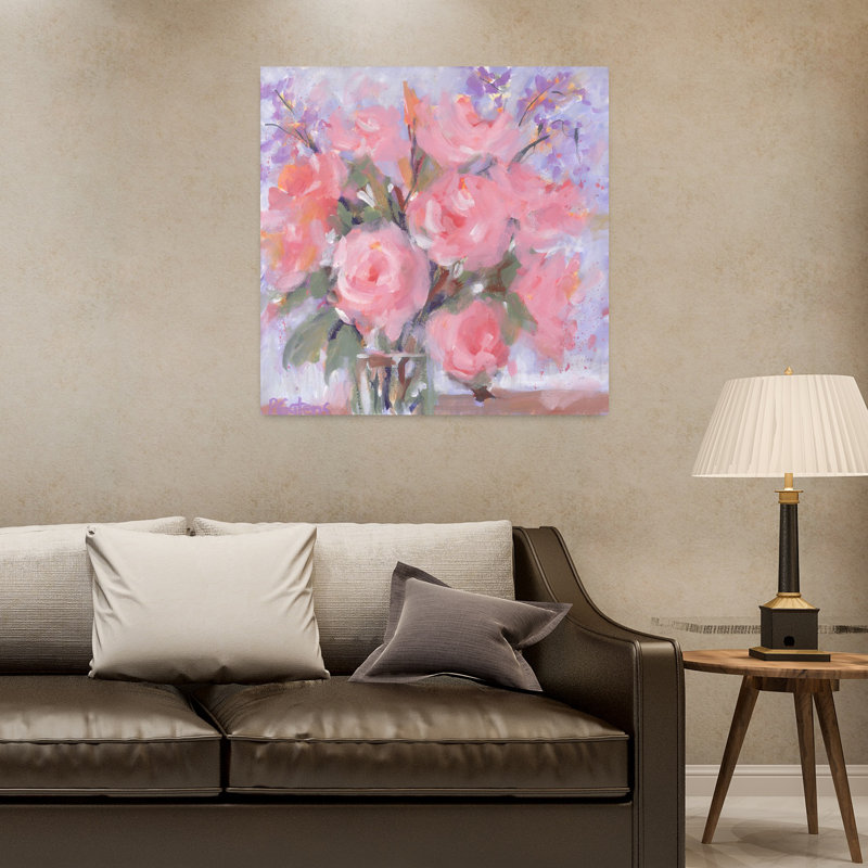Champagne, roses, art floral contemporain, H 32 po x l 32 po