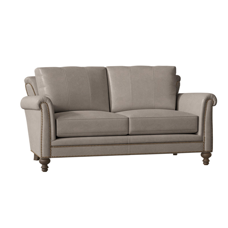 Causeuse à accoudoirs roulés en cuir véritable 65,5 po Richardson, Naturel, Pavées, Cuir véritable Fumo Aline