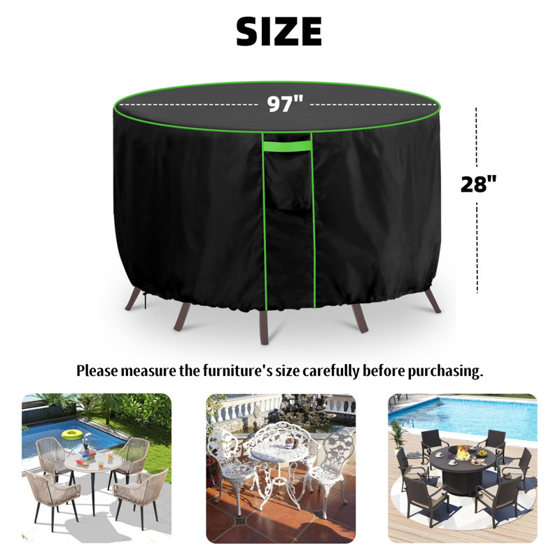 Patio Round Table Cover, Waterproof Anti-UV Durable Patio Dining Set Cover, Patio Furniture Cover, Black