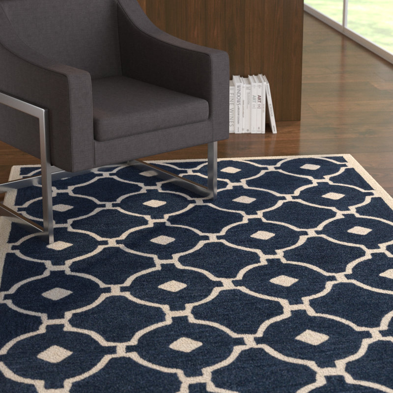 Tapis bleu marine / ivoire Kroeger, Rectangle 5 pi x 7 pi 6 po