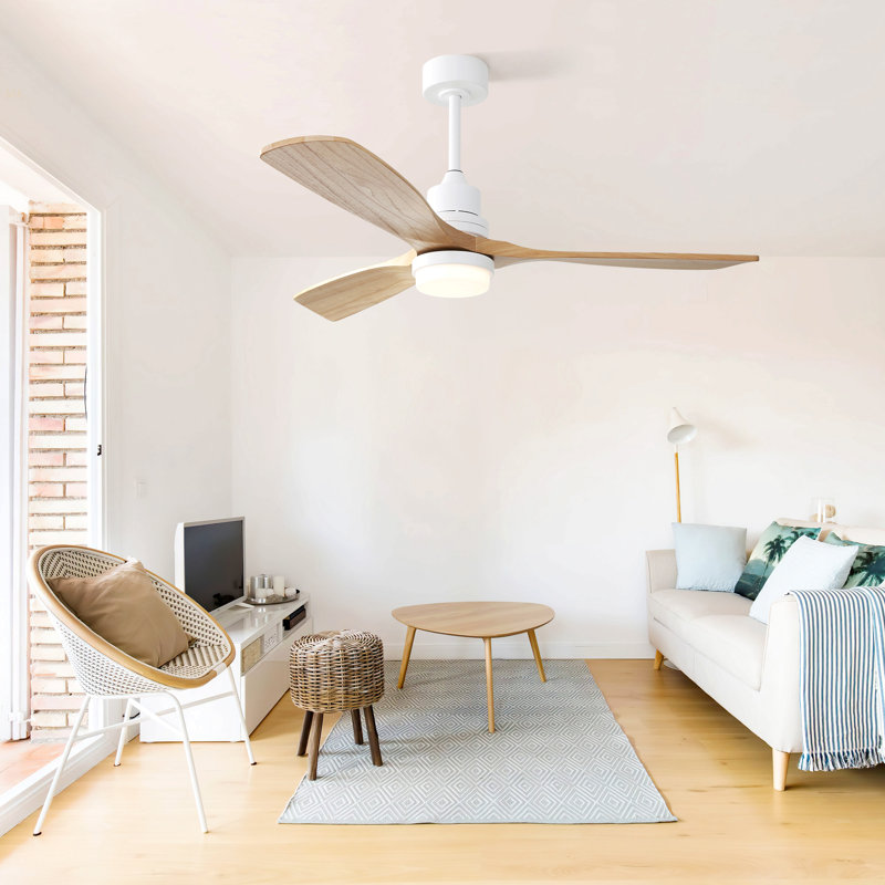 52 Inch Indoor Ceiling Fan With Dimmable Led Light 3 Solid Wood Blades Remote Control Reversible DC Motor For Living Room