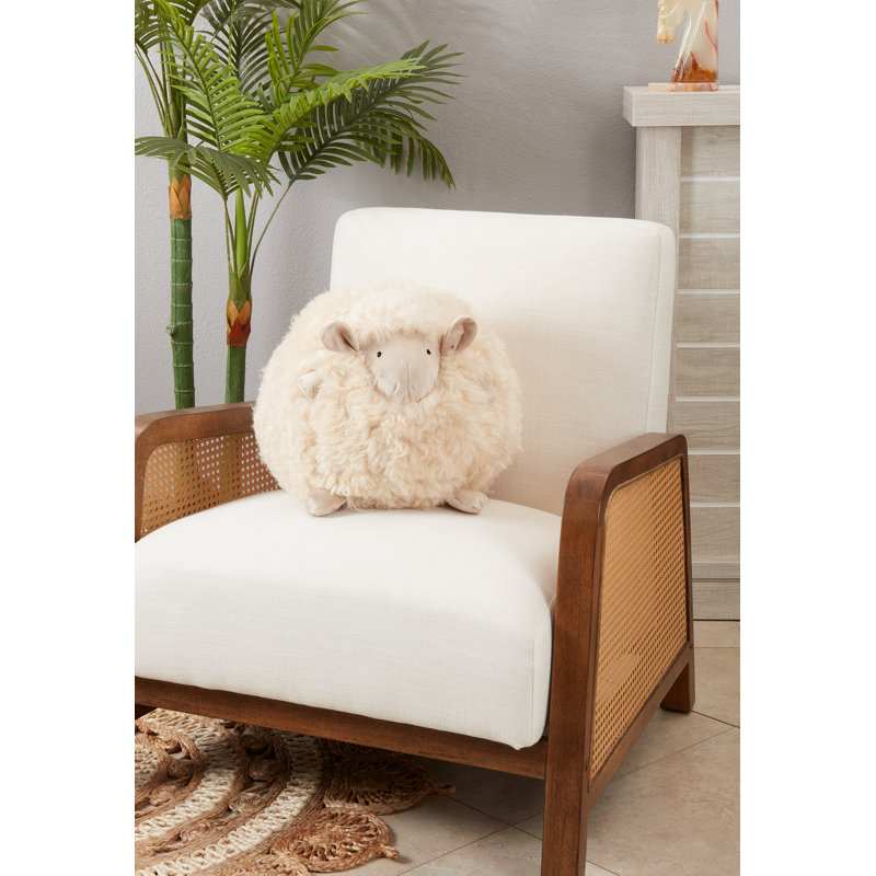 Mongolian Lamb Collection Throw Pillow, Natural, 13"H x 13"W
