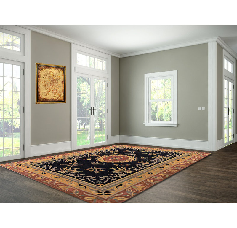 Tapis noir / brun en laine touffeté à la main Cofi, Rectangle 5 pi x 8 pi