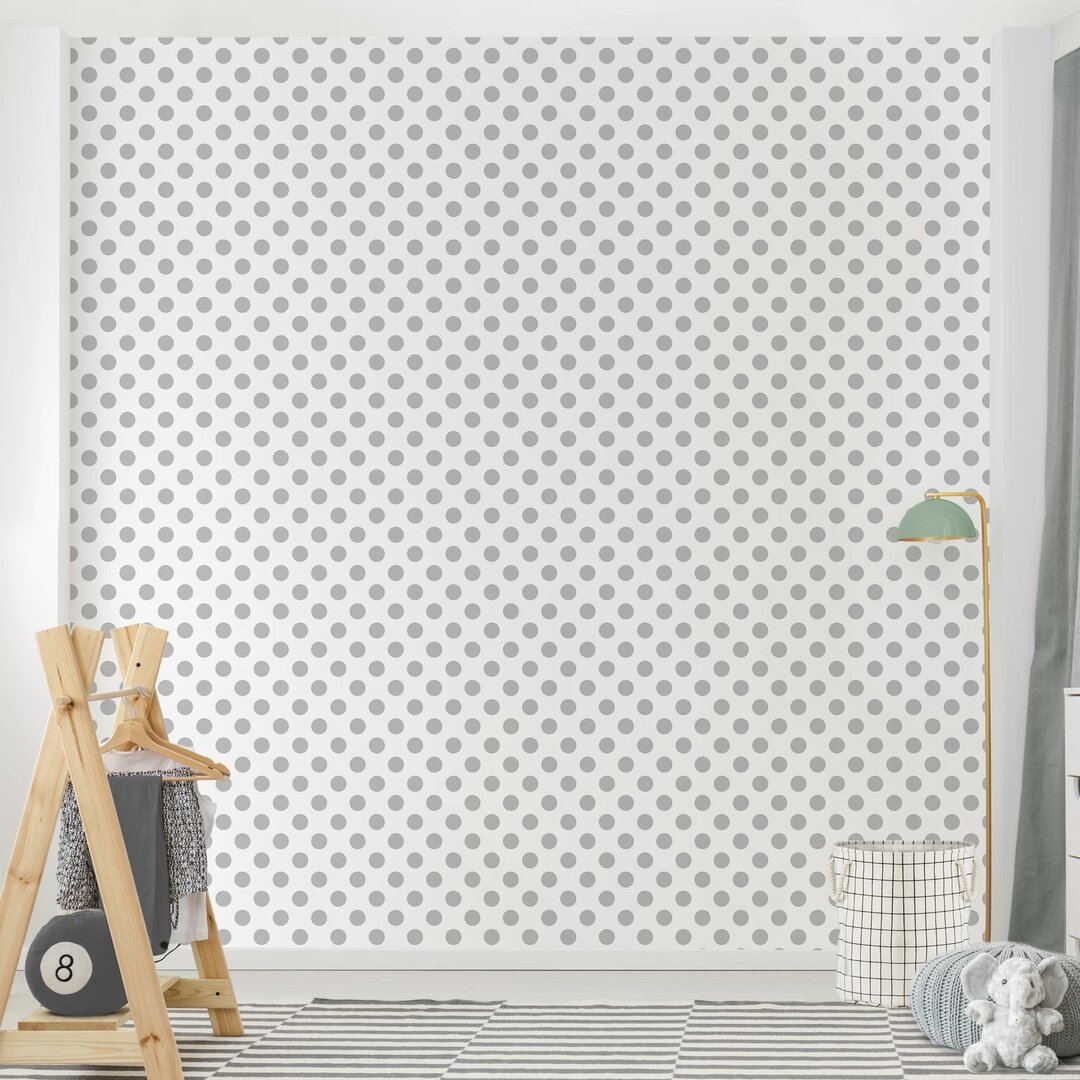 Matte Tapete Grey and White Polka Dots 1,92 m x 192 cm