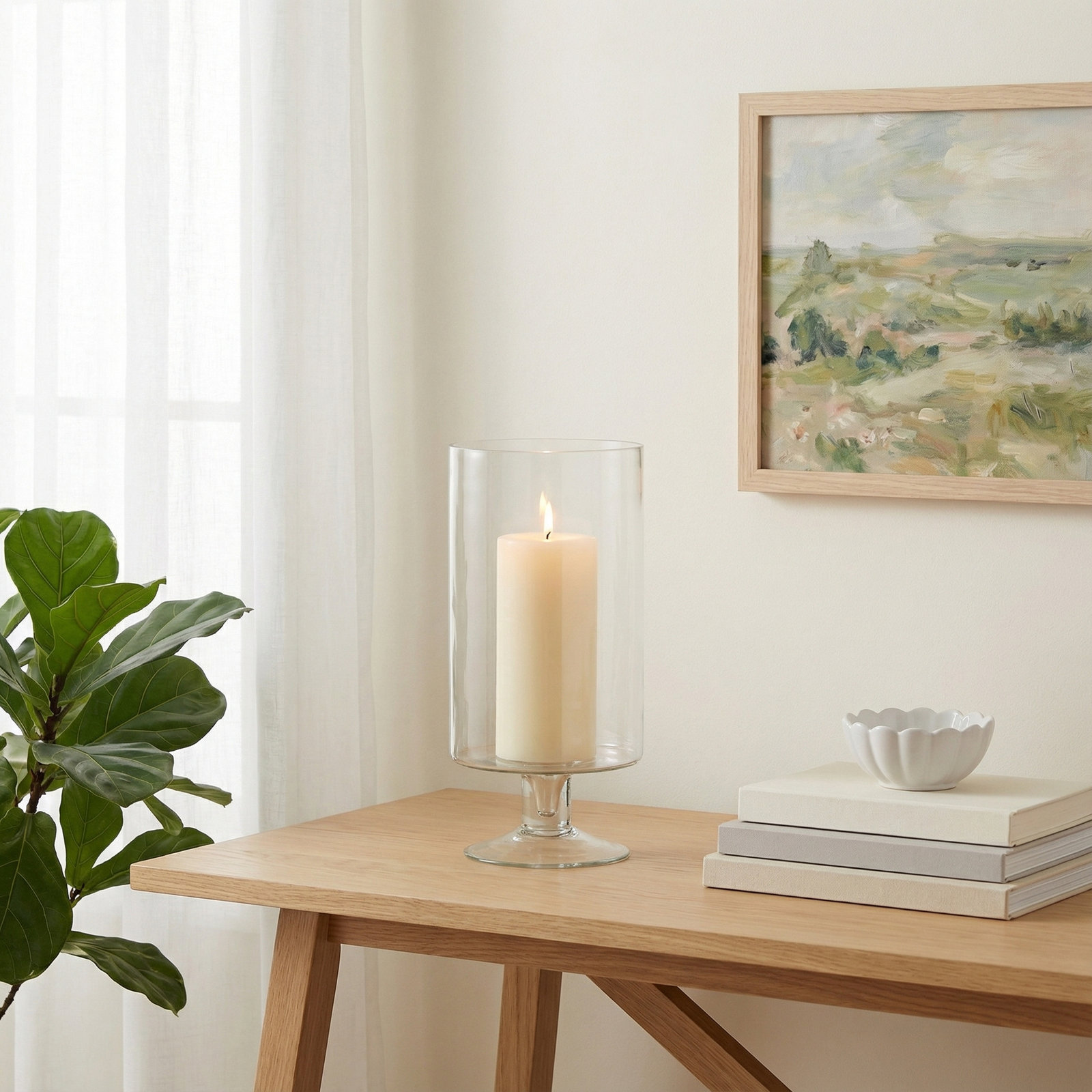Cole And Grey Glass Round Candle Holder With Elevated Base