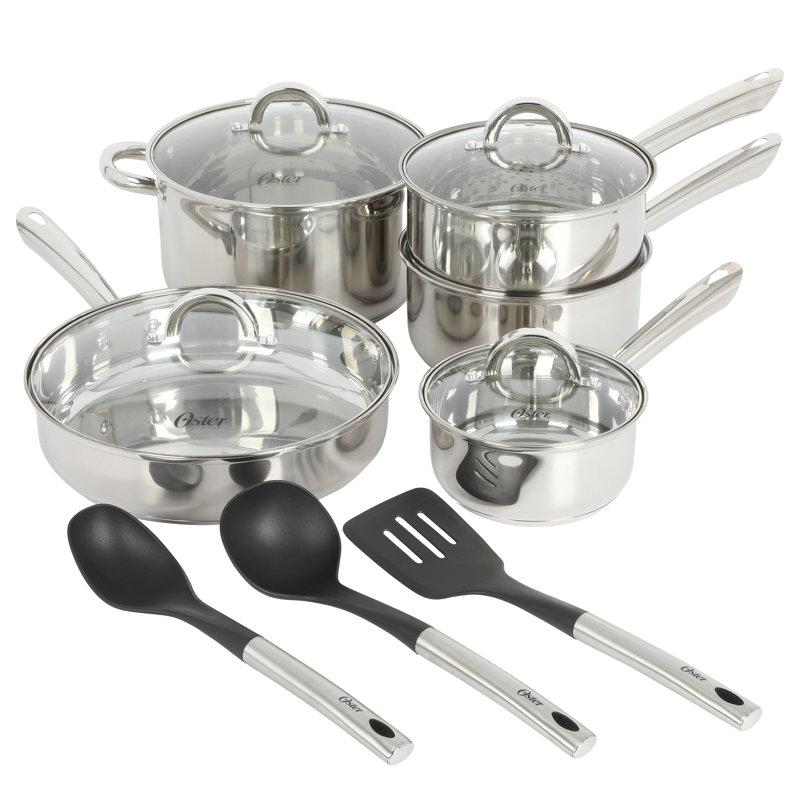 Oster Sangerfield 12 Piece Stainless Steel Cookware Set W/ Kitchen Tools