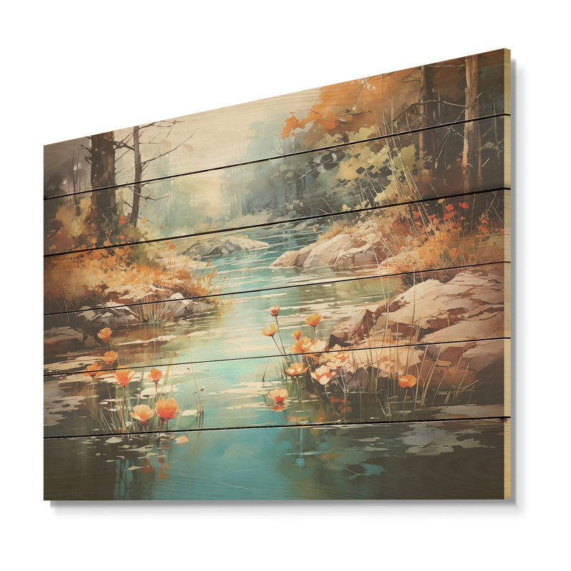 «Tranquil Lakes Rivers Urban Symphony IV - Lake River», art mural sur bois de pin naturel, H 10 po x l 20 po