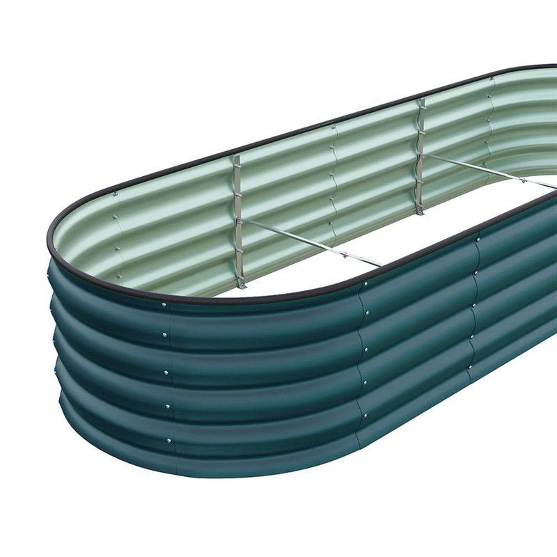 Oval-Shaped Galvanised Steel Raised Garden Bed, 90cm H x 240cm W x 80cm D, Dark Green