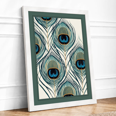 Peacock Feathers Geometric - Framed Print