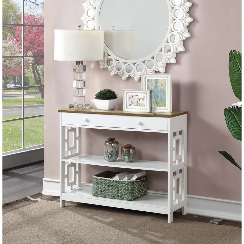 Console 39,5 po Yeprad, Plateau de table en bois flotté, Blanc, H 31,5 po x l 39,5 po x P 12 po