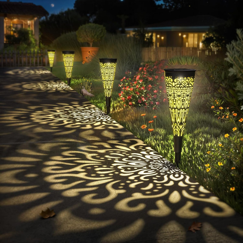 6 Pack Plastic Solar Outdoor Pathway Lights with Mandala Pattern