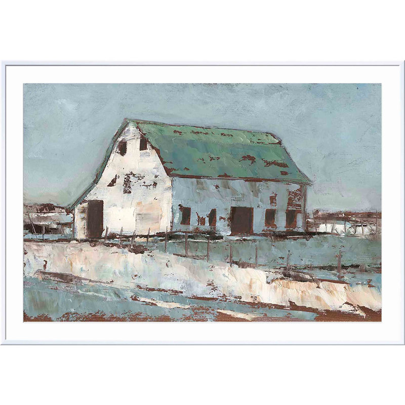 «Plein Air Barn II» par Ethan Harper - peinture encadrée, Blanc, H 32 po x l 48 po