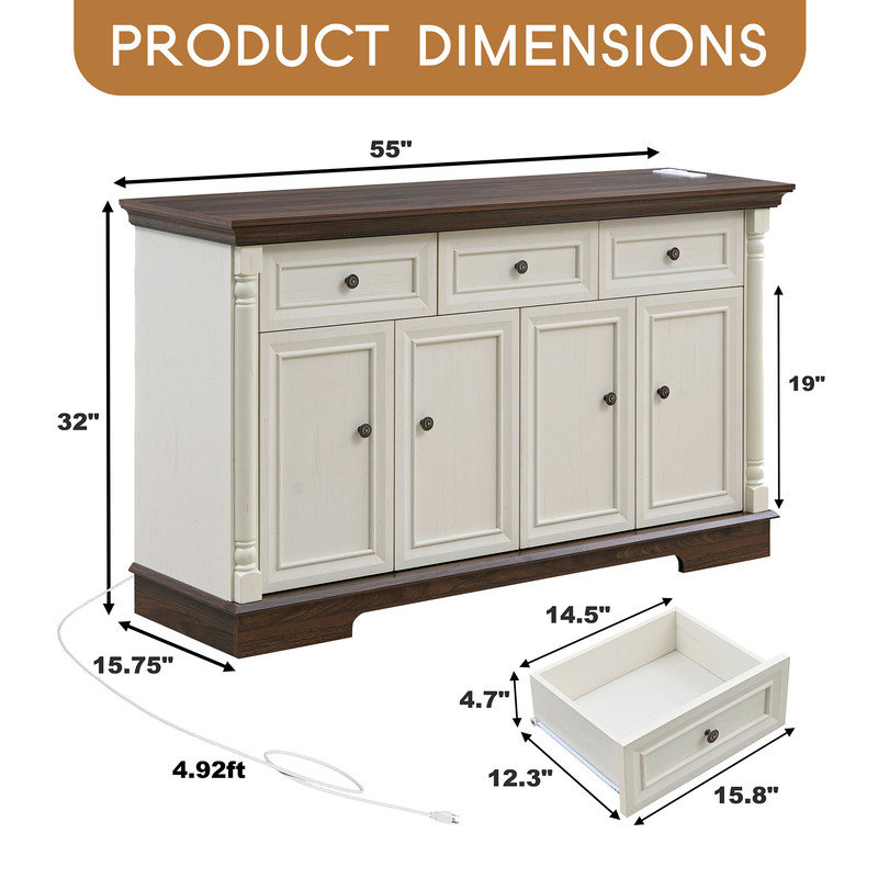 Armoire de cuisine Farmhouse, Blanc/noyer