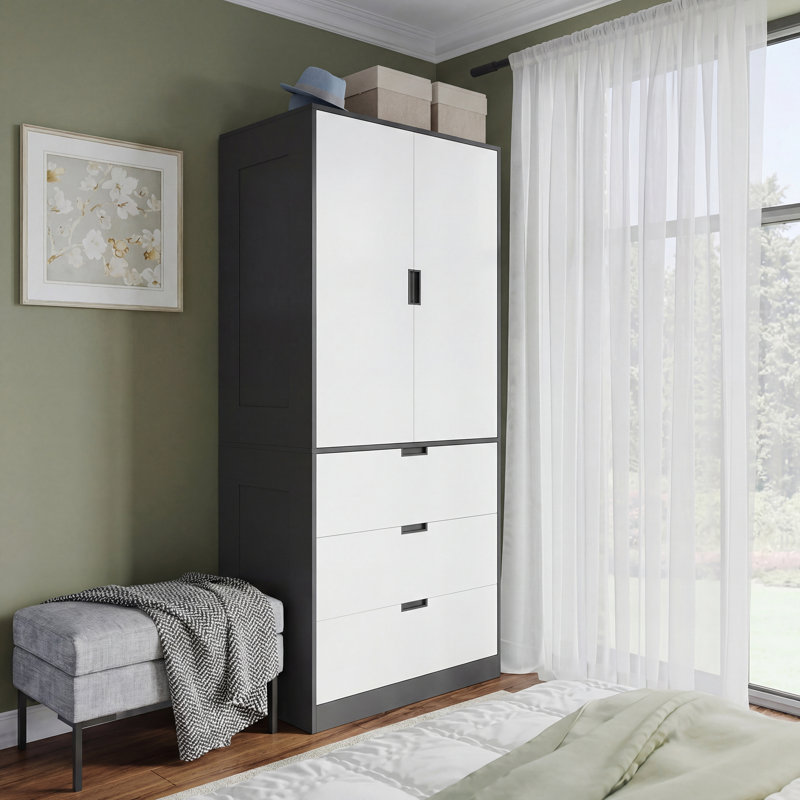 Keiralyn 2 Door Manufactured Wood Wardrobe, White/Grey