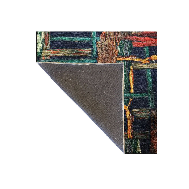 Tapis décoratif noir à motif rayé lavable, Sous-tapis rectangulaire 4 pi 7 po x 6 pi 7 po inc